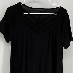 Shelia Rose Short Sleeve Flare Midi Dress in Black Size XL